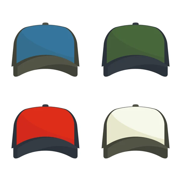 Ensemble de casquettes de baseball multicolores . — Image vectorielle