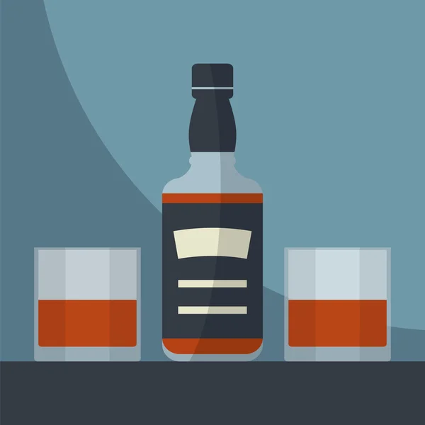 İki bardak viski şişesiyle dolu. — Stok Vektör