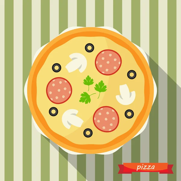Pizza ikon med långa skuggor. — Stock vektor