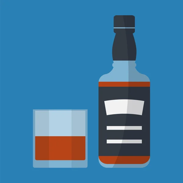 Bouteille de whisky et verre de whisky . — Image vectorielle