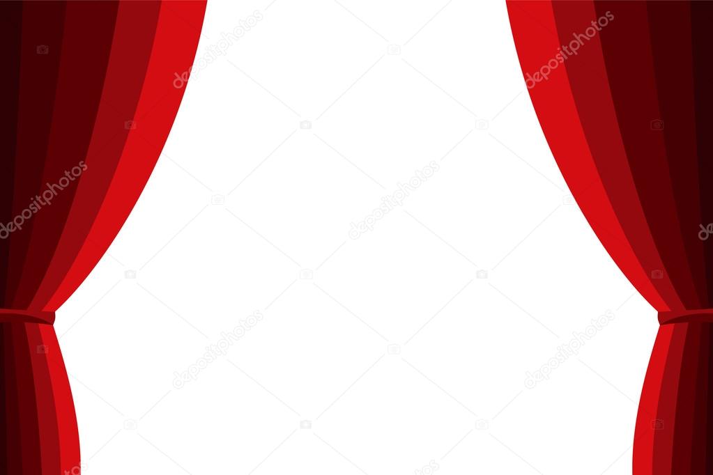 Red curtain opened on a white background. 