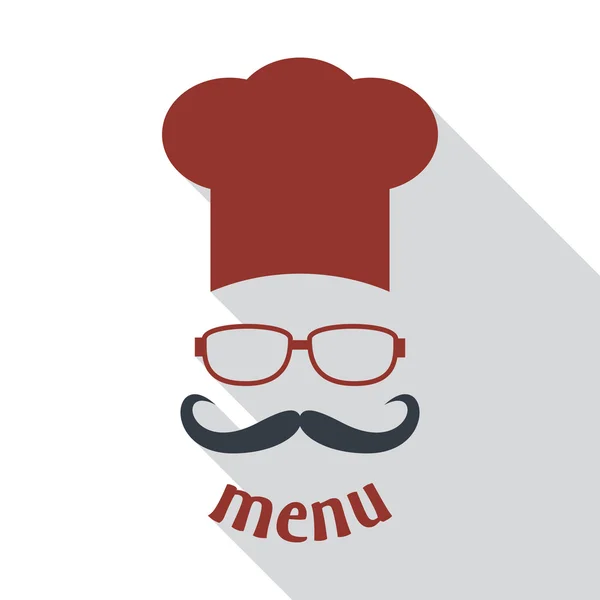 Hipster chef-kok muts met snor en glazen. — Stockvector