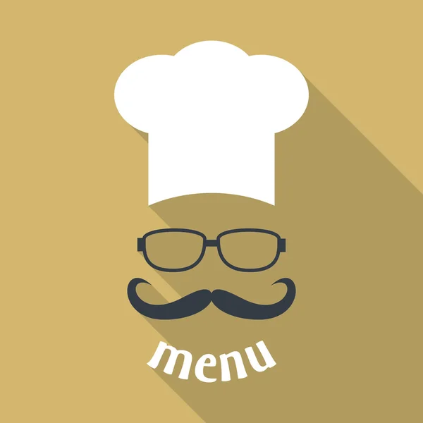 Hipster sombrero de chef con bigote y gafas . — Vector de stock