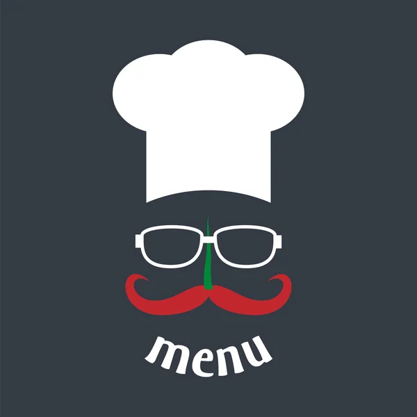 Hipster chef hat with mustache and glasses. — Stock Vector