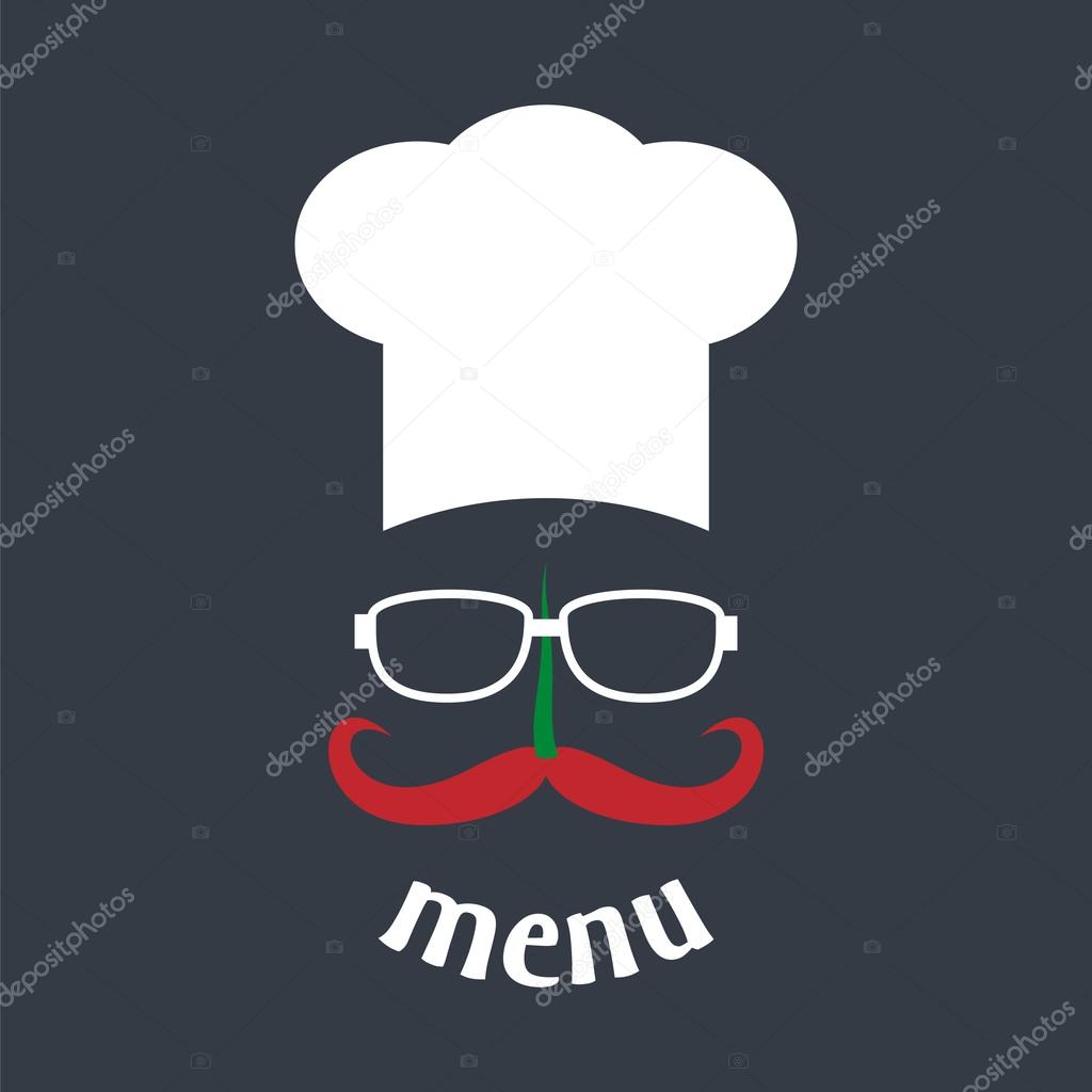 Hipster chef hat with mustache and glasses.