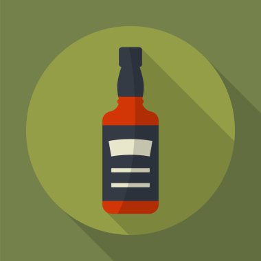 Viski şişesi yuvarlak düz simgesi.