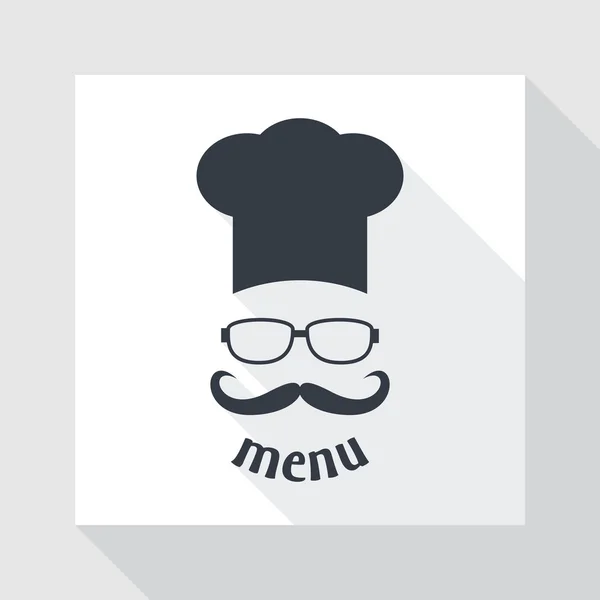 Hipster sombrero de chef con bigote y gafas . — Vector de stock