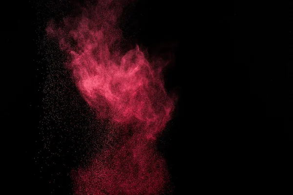 抽象的粉红色油漆洒红节 在黑色背景上的抽象的粉红色粉末爆炸 — 图库照片