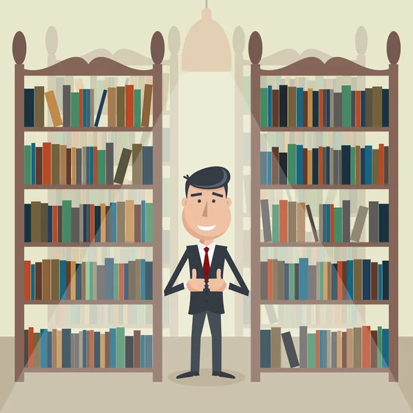 Homme dans la bibliothèque. — Image vectorielle