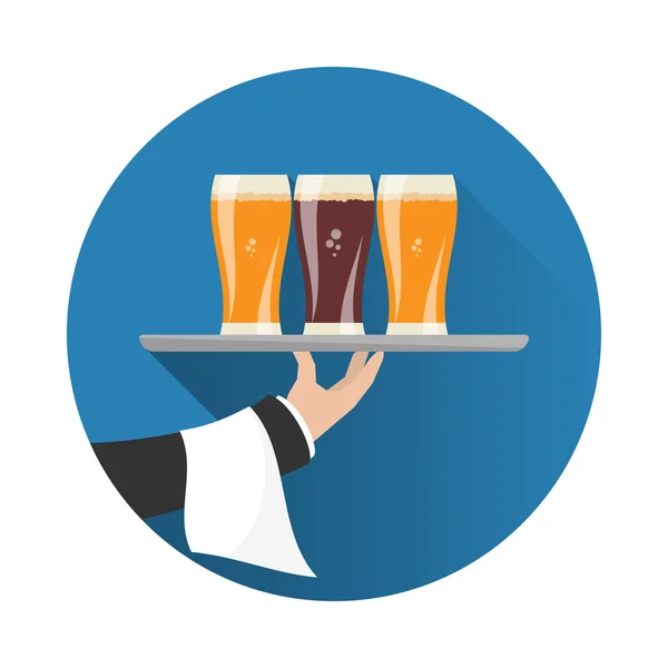 Serveur avec trois verres de bière — Image vectorielle