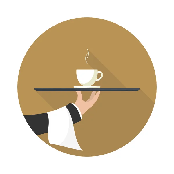 Camarero con taza de café, icono del vector . — Vector de stock