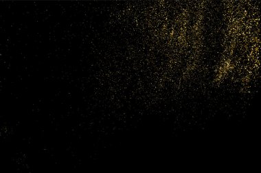 Siyah arka planda altın rengi parıltı dokusu. Tatil geçmişi. Altın konfeti patlaması. Siyah arkaplandaki altın taneli soyut doku. Tasarım elemanı. Vektör illüstrasyonuName.