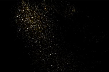 Siyah arka planda altın rengi parıltı dokusu. Tatil geçmişi. Altın konfeti patlaması. Siyah arkaplandaki altın taneli soyut doku. Tasarım elemanı. Vektör illüstrasyonuName.