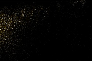 Siyah arka planda altın rengi parıltı dokusu. Tatil geçmişi. Altın konfeti patlaması. Siyah arkaplandaki altın taneli soyut doku. Tasarım elemanı. Vektör illüstrasyonuName.