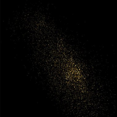 Siyah arka planda altın rengi parıltı dokusu. Altın konfeti patlaması. Siyah arkaplandaki altın taneli soyut doku. Tasarım elemanı. Vektör illüstrasyonuName.