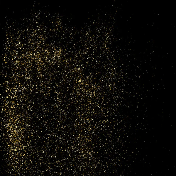 Siyah arka planda altın rengi parıltı dokusu. Altın konfeti patlaması. Siyah arkaplandaki altın taneli soyut doku. Tasarım elemanı. Vektör illüstrasyonuName.