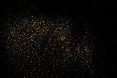Siyah arka planda altın rengi parıltı dokusu. Tatil geçmişi. Altın konfeti patlaması. Siyah arkaplandaki altın taneli soyut doku. Tasarım elemanı. Vektör illüstrasyonuName.