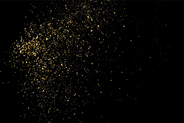 Texture Glitter Oro Sfondo Nero Sfondo Vacanza Esplosione Dorata Coriandoli — Vettoriale Stock