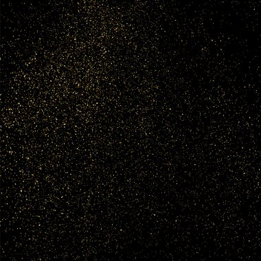 Siyah arka planda altın rengi parıltı dokusu. Altın konfeti patlaması. Siyah arkaplandaki altın taneli soyut doku. Tasarım elemanı. Vektör illüstrasyonuName.