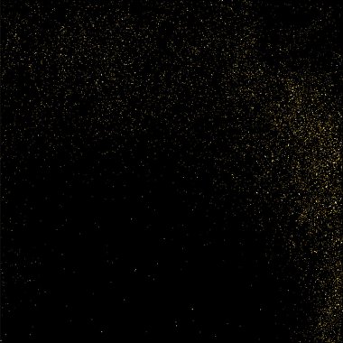 Siyah arka planda altın rengi parıltı dokusu. Altın konfeti patlaması. Siyah arkaplandaki altın taneli soyut doku. Tasarım elemanı. Vektör illüstrasyonuName.