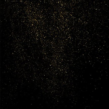 Siyah arka planda altın rengi parıltı dokusu. Altın konfeti patlaması. Siyah arkaplandaki altın taneli soyut doku. Tasarım elemanı. Vektör illüstrasyonuName.