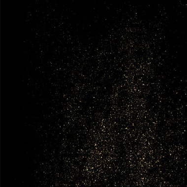 Siyah arka planda altın rengi parıltı dokusu. Altın konfeti patlaması. Siyah arkaplandaki altın taneli soyut doku. Tasarım elemanı. Vektör illüstrasyonuName.