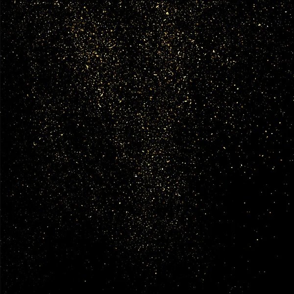 Siyah arka planda altın rengi parıltı dokusu. Altın konfeti patlaması. Siyah arkaplandaki altın taneli soyut doku. Tasarım elemanı. Vektör illüstrasyonuName.