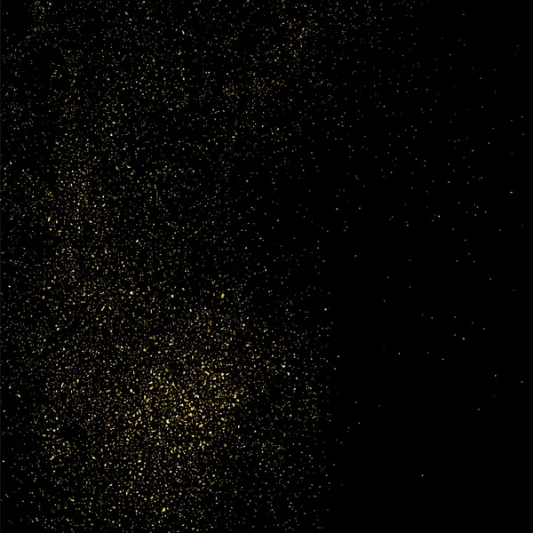 Siyah arka planda altın rengi parıltı dokusu. Altın konfeti patlaması. Siyah arkaplandaki altın taneli soyut doku. Tasarım elemanı. Vektör illüstrasyonuName.
