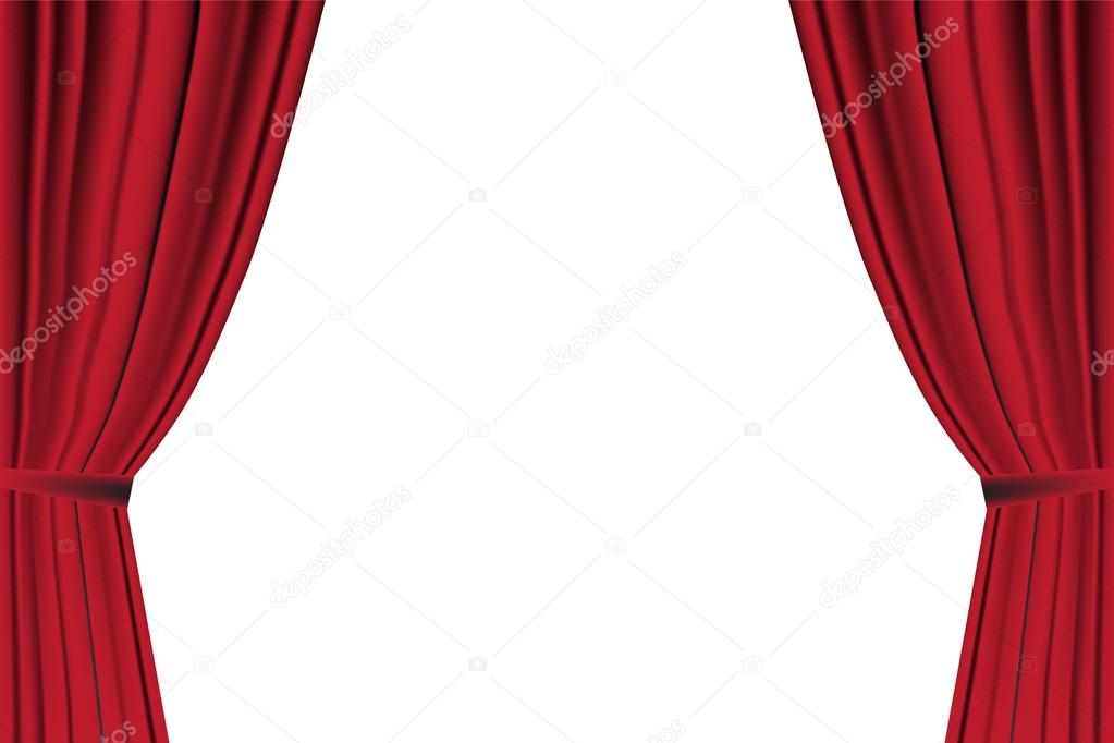 Red curtain opened on white background. 