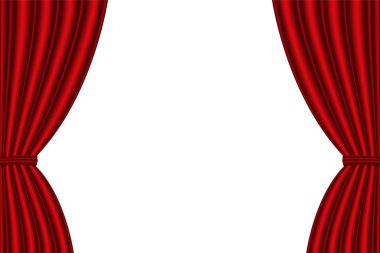 Kırmızı perde beyaz arka plan üzerinde açılan. 