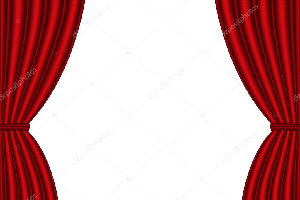 Red curtain opened on white background. 