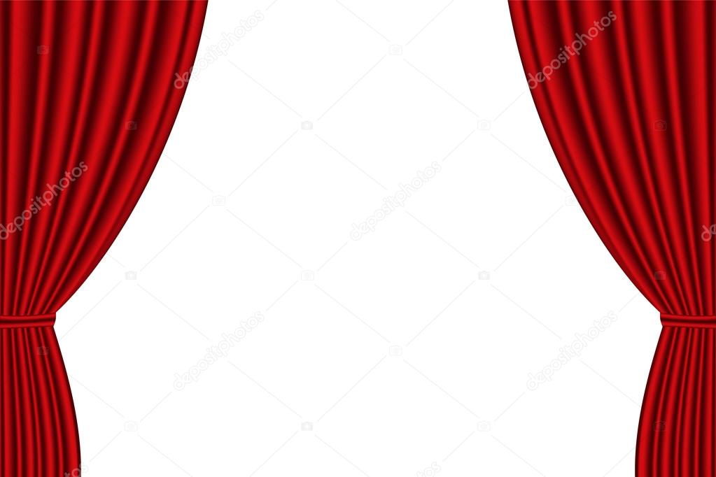 Red curtain opened on white background. 