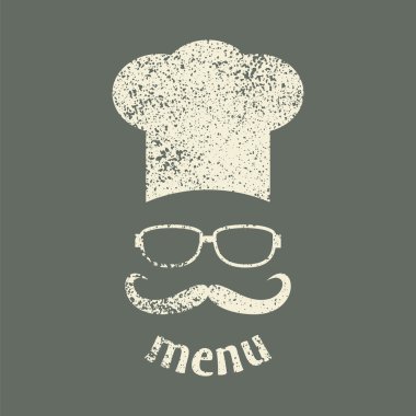 Hipster chef  hat with mustache and glasses. Vintage style. vector