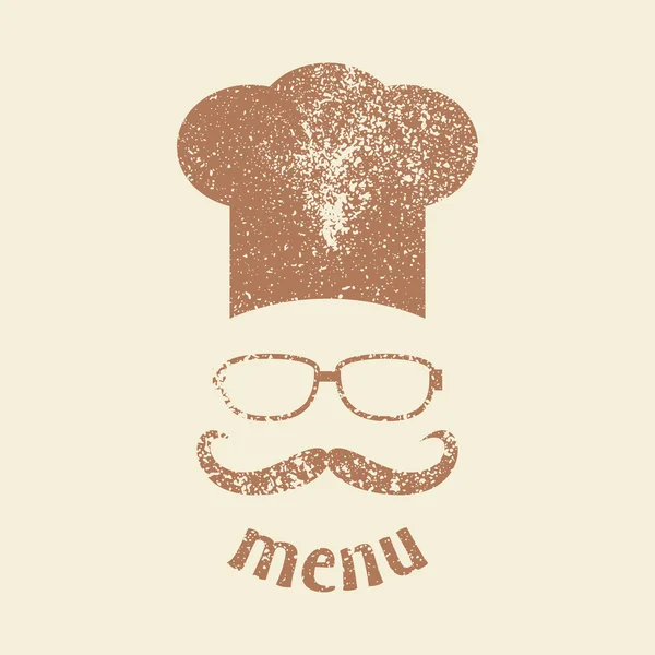 Sombrero de chef Hipster con bigote y gafas. Estilo vintage . — Vector de stock