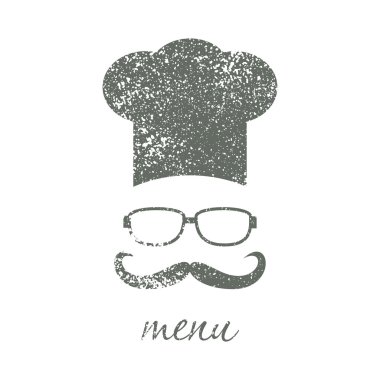 Hipster chef  hat with mustache and glasses. Vintage style. vector