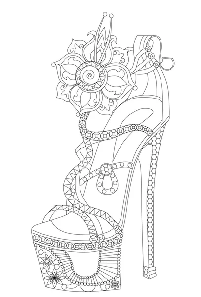 Zapato con flores. Libros para colorear para adultos . — Vector de stock