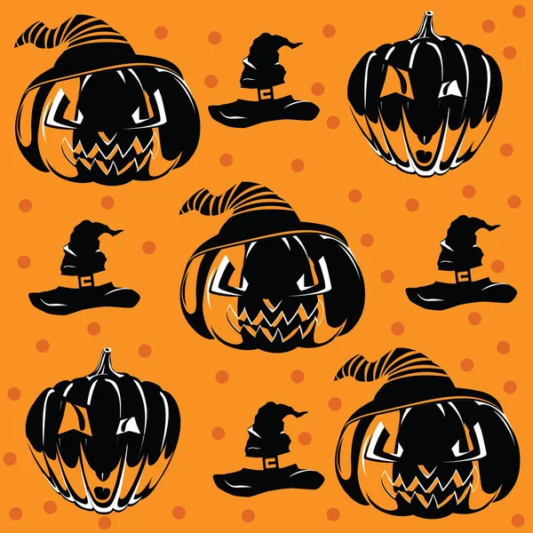 Fondo naranja con calabazas para Halloween . — Vector de stock