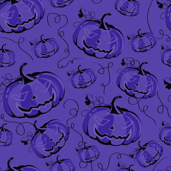 Bezešvé fialové pozadí s dýně na halloween. — Stockový vektor