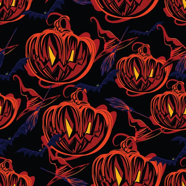 Naadloze zwarte achtergrond met pumpkins voor halloween. — Stockvector