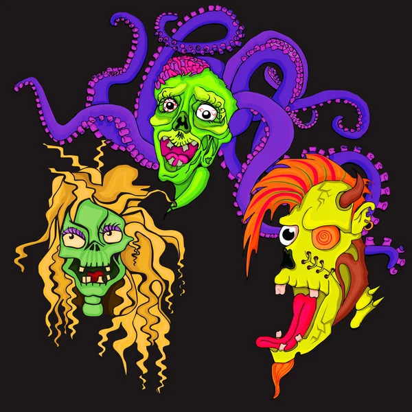 Cabeza de Zombies. personaje de dibujos animados — Vector de stock