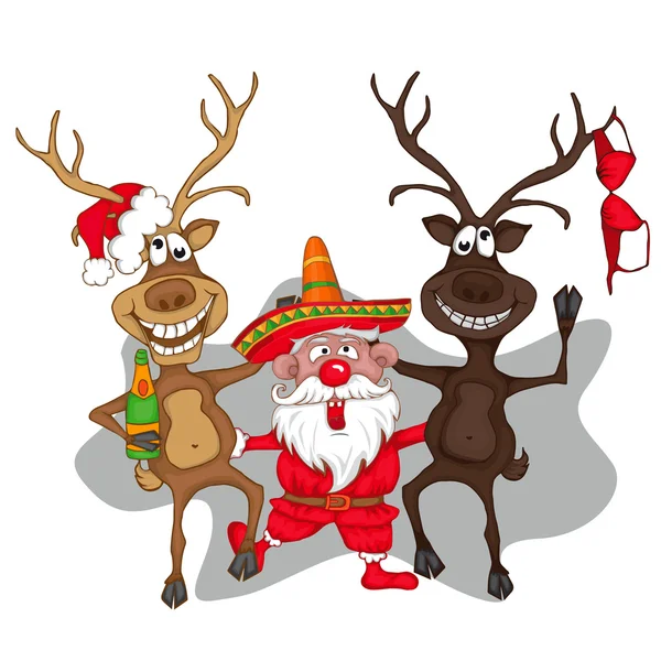 Noel Baba geyikler ile dans. karikatür tarzı