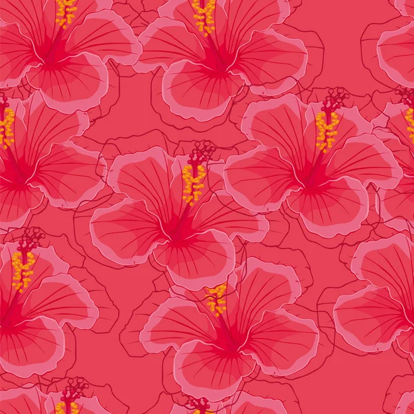 Fondo rosa sin costuras con flores de hibisco rosa . — Vector de stock