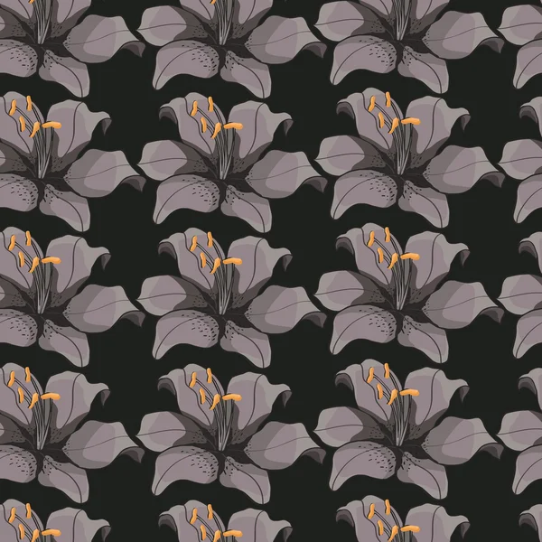 Fondo sin costuras con fondo gris lilies.floral — Vector de stock