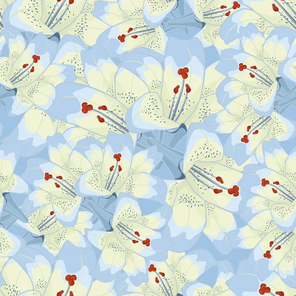 Sömlös bakgrund med blå lilies.floral bakgrund — Stock vektor