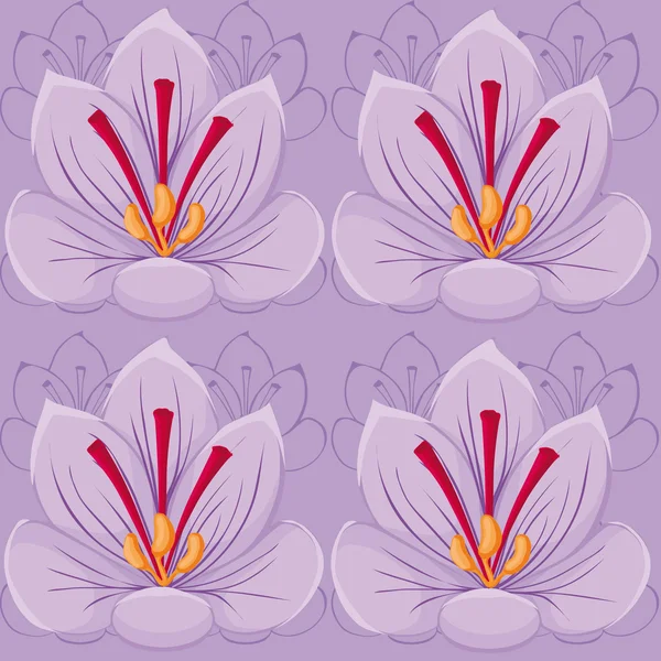 Sömlös violett background.saffron blommor. Seamless mönster. — Stock vektor