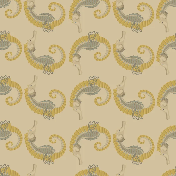 Sorunsuz pattern.sea horse.beige arka plan — Stok Vektör
