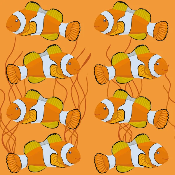 Seamless pattern.clown fish on an orange background. — Stock Vector