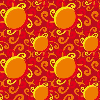 Seamless modeli. Dekoratif güneş. kırmızı bir arka plan.