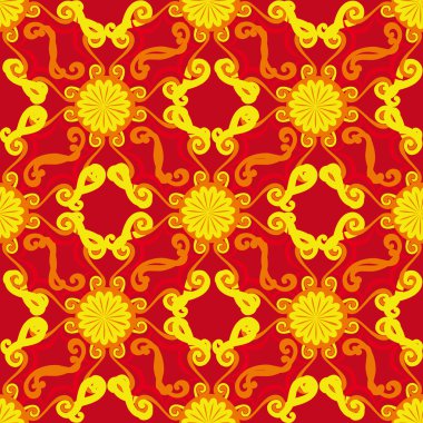 Seamless modeli. Dekoratif güneş. kırmızı bir arka plan.