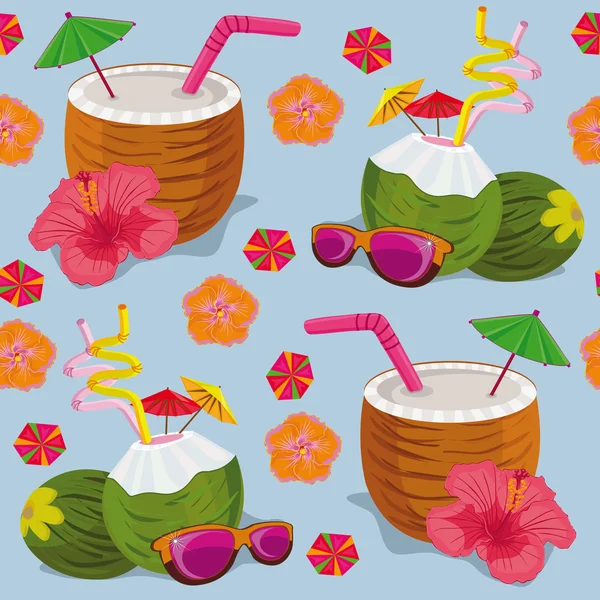 Modèle sans couture. Cocktails tropicaux sur fond bleu . — Image vectorielle